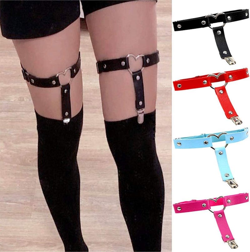 ETHOON Garters Belt Adjustable Love Heart Leg Garter with Buckle Anti-Slip Clips Elastic Punk 1 Pair - Image 5